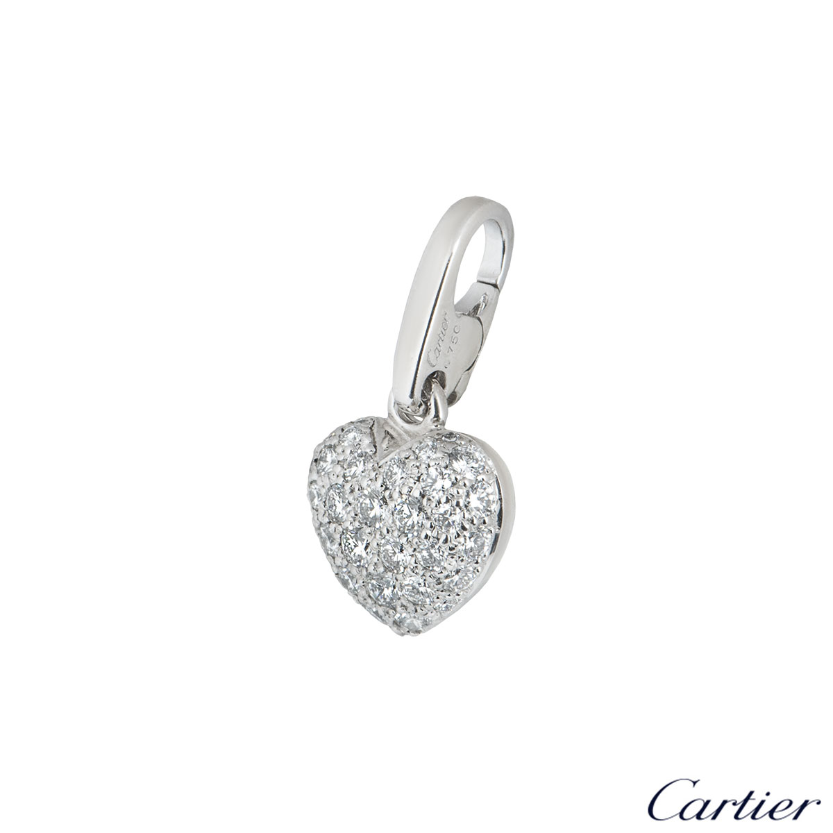 Cartier White Gold Pave Diamond Heart Charm | Rich Diamonds